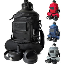 Load image into Gallery viewer, 1 Gallon Water Bottle Insulated - 128 Oz Stainless Steel Metal Water Jug with Holder - | Carrying Bag | Spout Handle | Straw Lids | Keep Cold & Hot | - Black Tactical Flask for Travel Hiking Sport