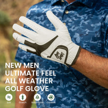 Load image into Gallery viewer, Golf Gloves Men Leather Left Hand for Right Handed Golfer Value 2 Pack, Mens Golf Glove for All Weather Grip Comfortable, Pro Design Fit Size Small Medium ML Large XL (White-1 Pack, Large, Left)