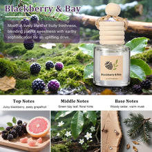 Load image into Gallery viewer, Car Air Freshener Oil Diffuser - Hanging Long Lasting Scent for Car & Home (BlackBerry & Bay, White Musk & Cedarwood, English Pear & Freesia, Wild Bluebell)
