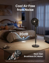 Load image into Gallery viewer, DREO Fan for Bedroom, 2026 Upgraded, 90ft Airflow, 20dB Quiet Fan, 90° Oscillating Standing Fan for Whole Room, DC Motor, 8+H Speeds, 3 Modes, 38-42'' Adjustable Height, 8H Timer, 105° Manual Vertical