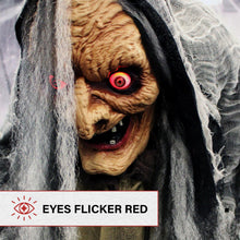 Load image into Gallery viewer, Haunted Hill Farm Life-Size Scary Poseable Talking Witch, Halloween Animatronic with Touch Activated Lights and Sound, Battery Operated Indoor or Covered Outdoor Halloween Decorations, Halloween Prop