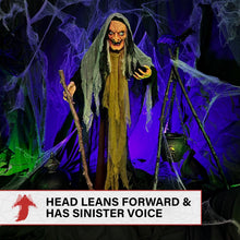 Load image into Gallery viewer, Haunted Hill Farm Life-Size Scary Poseable Talking Witch, Halloween Animatronic with Touch Activated Lights and Sound, Battery Operated Indoor or Covered Outdoor Halloween Decorations, Halloween Prop