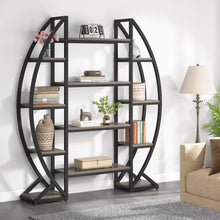 Load image into Gallery viewer, Tribesigns Oval Bookshelf, Triple Wide 5 Tier Etagere Bookcases, Industrial Display Shelves for Living Room (Gray, 55")