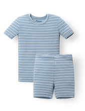 Load image into Gallery viewer, AVAUMA Stripe Pattern Newborn Baby Little Boys Girls Snug-Fit Pajamas Summer Short Sets Pjs Kids Clothes (L/Dark Blue)