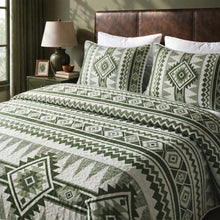 Load image into Gallery viewer, akkialla Reversible Green Boho Twin Quilt Set, 2-Piece Bohemian Aztec Microfiber Bedspread, Soft Lightweight All-Season Coverlet (1 Quilt, 1 Sham)