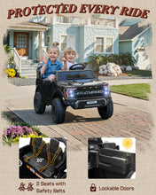 Load image into Gallery viewer, First Ride On 24V Ride on Toys for Big Kids, Licensed Ford F-150 Raptor 2 Seater Kids Ride on Car w/Remote Control, Toddler Electric Car w/LED Lights, Bluetooth, Truck Bed Storage, Soft Start (Black)