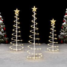 Load image into Gallery viewer, JOIEDOMI 3 Pack Spiral Christmas Tree Lights, 218 LED Outdoor Lighted Tree with Star Topper & Stakes, Christmas Decorations for Yard Porch Patio Garden Holiday Xmas Eve Night Décor, Warm White