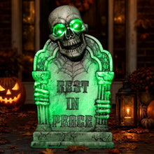 Load image into Gallery viewer, Halloween Decoration Animatronic Tombstone with Skull & Pillars, Sound Activated Grave Marker with Green Light-Up & Creepy Sound Effects, RIP Cemetery Prop for Haunted House, Yard, Lawn & Porch Decor