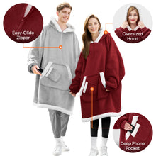 Load image into Gallery viewer, Giggling Getup Wearable Blanket Hoodie for Women Men Gifts for Women Mom Wife Sherpa Fleece Hooded Blanket Sweatshirt Warm Cozy Sherpa Wearable Throw with Pocket & Sleeves for Adult Standard Burgundy
