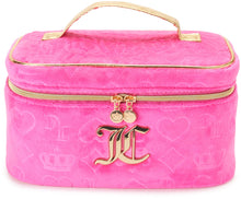 Load image into Gallery viewer, Juicy Couture Hot Pink Makeup Bag Cosmetics Organizer Travel Essentials Train Case Velour Heart Crown