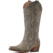 Load image into Gallery viewer, IUV Cowboy Boots For Women Western Cowgirl Boots with Chunky Heel Mid Calf Snip Toe Ideal for low insteps