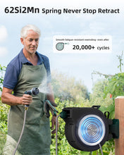 Load image into Gallery viewer, AYURA Retractable Garden Hose Reel 100 ft x 1/2 inch with Pro Metal Shaft, Heavy Duty Automatic Garden Hose Reels with Kink-Free Rewind and Lock at Any Length, Wall Mount Water Hose Reel for Outside