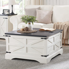 Load image into Gallery viewer, JXQTLINGMU Farmhouse Coffee Table, Square Wood Center Table with Large Hidden Storage Compartment for Living Room, Rustic Cocktail Table with Hinged Lift Top for Home, White