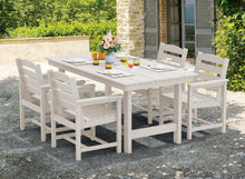Load image into Gallery viewer, SERWALL 7-Piece Patio Dining Table Sets, Outdoor HDPE Dining Furniture Set with Umbrella Hole Cut-Out Table and 6 Chairs, White