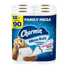 Load image into Gallery viewer, Charmin Ultra Soft Cushiony Touch Toilet Paper, 18 Family Mega Rolls = 90 Regular Rolls