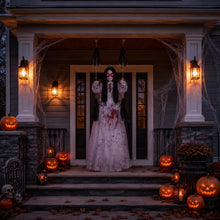 Load image into Gallery viewer, MACLLYN Halloween Decorations Outdoor,Scary Hanging Swinging Girl Props Sound & Lighted Eyes,Halloween Outside Ghosts for Haunted House Yard Porch, Party Decor