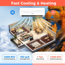 Load image into Gallery viewer, COSTWAY 12000BTU Mini Split Air Conditioner& Heater, 20 SEER2 115V Wall-Mounted Ductless AC Unit Cools Rooms up to 750 Sq. Ft, Energy Efficient Inverter AC with Heat Pump (Blast Series)