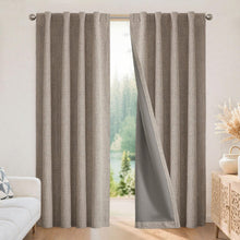 Load image into Gallery viewer, Joydeco Blackout Curtains for Bedroom - 100% Light Blocking 2 Panels Set Linen Drapes 42" W x 108" L, Thermal Insulated Room Darkening Curtains, Linen Textured for Living Room, Rod Pocket & Back Tabs