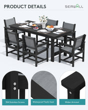 Load image into Gallery viewer, SERWALL Patio Dining Sets for 6, Outdoor HDPE Dining Set with Umbrella Hole Cut-Out Table and 6 Woven Chairs, Black