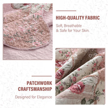 Load image into Gallery viewer, NEWLAKE Quilt Set Queen Size, Cotton Patchwork Pink Floral Quilt Sets, Real Stitched Embroidery Bedspread Lightweight and Breathable for All Seasons, Soft Quilted with 2 Pillow Shams