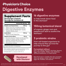 Load image into Gallery viewer, Physician's CHOICE Digestive Enzymes for Bloating & Digestion - Fast-Acting 16 Enzyme Formula with Organic Prebiotics & Probiotics for Gut & Digestive Health - Meal Time Discomfort Relief - 60 CT