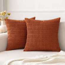Load image into Gallery viewer, MIULEE Pack of 2 Corduroy Decorative Throw Pillow Covers 18x18 Inch Soft Boho Striped Fall Pillow Covers Modern Farmhouse Home Decor for Sofa Living Room Couch Bed Rust