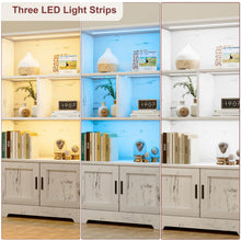 Load image into Gallery viewer, IDEALHOUSE Wood Bookcase with Doors White Bookshelf with LED Lights Modern Storage Rack 3 Shelf Standing Bookshelves Large Display Shelf Unique Book Shelf for Bedroom, Living Room, Home Office