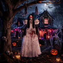 Load image into Gallery viewer, MACLLYN Halloween Decorations Outdoor,Scary Hanging Swinging Girl Props Sound & Lighted Eyes,Halloween Outside Ghosts for Haunted House Yard Porch, Party Decor