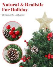 Load image into Gallery viewer, OasisCraft 33 Inch Outdoor Christmas Tree Frosted Urn Filler 2 Set, Pre-lit Artificial Xmas Tree with 50 LED Lights, Realistic Carolina Pine and Berries for Pathway, Porch, Driveway, Yard