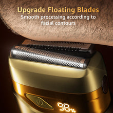 Load image into Gallery viewer, Electric Foil Shavers for Men, Mini Electric Razor, Compact Face Shaver, IPX7 Waterproof Wet Dry Cordless Razor, LED Display, USB-C, Travel-Friendly, Light Gold,Father's Day Gifts