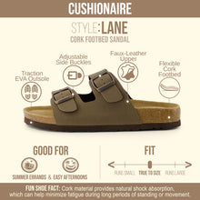 Load image into Gallery viewer, CUSHIONAIRE Lane Cork Footbed Sandals for Women – Comfortable Double Buckle Slip-On with Genuine Suede Footbed & Arch Support Slides for Women Footwear, BROWN 8