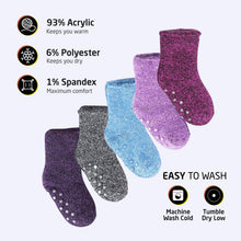 Load image into Gallery viewer, HOT FEET Toddler Crew Warm Thermal 5/6 Pack Socks Soft Thick Brushing, 2-4 Years, 5 Pack, 5 Marled Gripped (2)