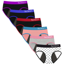 Load image into Gallery viewer, Nalwort Teen Girls Period Underwear Menstrual Period Panties Leak-Proof Organic Cotton Protective Briefs Pack of 6