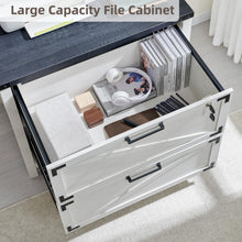 Load image into Gallery viewer, JXQTLINGMU 2 Drawer Farmhouse File Cabinet, Lateral Filing Cabinet with Lock for Home Office, Compatible Legal Letter A4 F4 Size, White