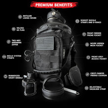 Load image into Gallery viewer, 1 Gallon Water Bottle Insulated - 128 Oz Stainless Steel Metal Water Jug with Holder - | Carrying Bag | Spout Handle | Straw Lids | Keep Cold & Hot | - Black Tactical Flask for Travel Hiking Sport