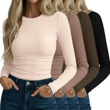 Load image into Gallery viewer, Neer 4 Pack Women's Ribbed Long Sleeve Shirts Cotton Basic Tops M 4Color