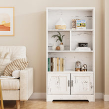 Load image into Gallery viewer, IDEALHOUSE Wood Bookcase with Doors White Bookshelf with LED Lights Modern Storage Rack 3 Shelf Standing Bookshelves Large Display Shelf Unique Book Shelf for Bedroom, Living Room, Home Office