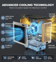 Load image into Gallery viewer, AKIRES 20600 CFM Large Swamp Cooler,Portable Evaporative Air Cooler for 3600 Sq.ft.,with Continuous Auto Fill,57.0-Gal Water Tank,120°Oscillation,3 Speeds,Cooling Fan for Outdoor,Indoor Use(69IN)