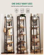 Load image into Gallery viewer, Hzuaneri Ladder Shelf, Bookshelf Bookcase, Freestanding Corner Storage Shelve with 2 Hooks for Home Office, Living Room, Kitchen, Bedroom, Industrial, 5-Tier Rustic Brown BC03201B