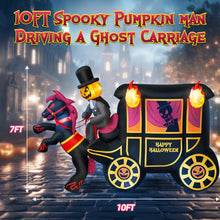 Load image into Gallery viewer, 10FT Long Halloween Inflatables Built-in LED Light Pumpkin-Headed Horse Carriage, Giant Halloween Decorations Outdoor Blow Up Yard Decorations Spooky Ghost Carriage Halloween Blowups for Lawn Party