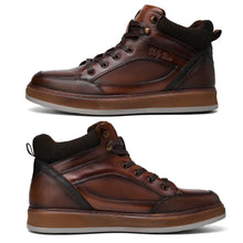 Load image into Gallery viewer, Men's Brown Leather Sneaker Boots Casual Oxford Boot Comfy Shoes for Men Mid-Top Lace Up Fashion Shoe 11