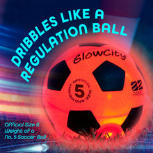 Load image into Gallery viewer, GlowCity Glow in The Dark Soccer Ball | Light Up Indoor/Outdoor Soccer Ball with 2 LED Lights | Pre-Installed Batteries | Fun Gift for Teens