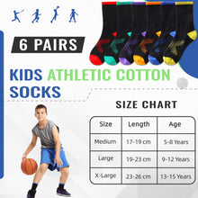 Load image into Gallery viewer, SeeyAN Kids Socks Boys Crew Athletic Half Cushioned Cotton Sport Running Arch Support Breathable Socks 6 Pairs (6 Pairs Black, 5-8 Years)