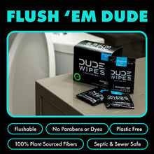 Load image into Gallery viewer, DUDE Wipes - On-The-Go Flushable Wipes - 2 Pack, 60 Wipes - Mint Chill Extra-Large Individually Wrapped Adult Wet Wipes with Eucalyptus & Tea Tree Oil - Septic and Sewer Safe