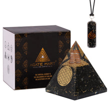 Load image into Gallery viewer, Agate Mart Energy Generator Black Tourmaline Orgonite Pyramids with Black Tourmaline Pendant - Healing- meditation orgonite pyramids E-Energy Protection and Protective Set