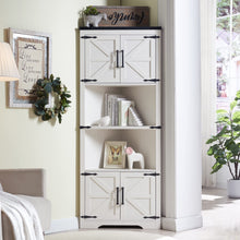 Load image into Gallery viewer, JXQTLINGMU Farmhouse Corner Cabinet, Tall Corner Bathroom Storage Cabinet with Barn Door Design & Adjustable Shelves, for Laundry Room, Living Room, Kitchen,(White)