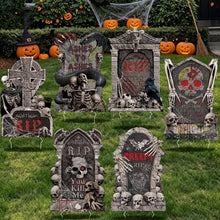 Load image into Gallery viewer, GXGGUS 6Pcs 26" Large Halloween Tombstone Yard Signs, Outdoor Gravestone Decor for Graveyard with Stakes, Scary Cemetery Lawn Garden Decorations for Party