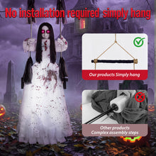 Load image into Gallery viewer, MACLLYN Halloween Decorations Outdoor,Scary Hanging Swinging Girl Props Sound & Lighted Eyes,Halloween Outside Ghosts for Haunted House Yard Porch, Party Decor