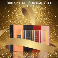 Load image into Gallery viewer, Nice Girl 4 PC Mini Perfume Gift Set for Women, Sweet Vanilla Floral Fragrance, Tuberose, Rose, Amber, Cacao, Powdery Almond, Travel Size 30ml Eau De Parfum, Classic, Velvet, Glitter, & Blush