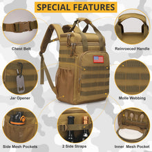 Load image into Gallery viewer, Tactical Backpack Cooler,Lunch Backpack for Men Work with Handle,Soft Cooler Backpack Insulated Waterproof Leak Proof,Heavy Ice Chest Backpack for Hiking Camping(Brown)